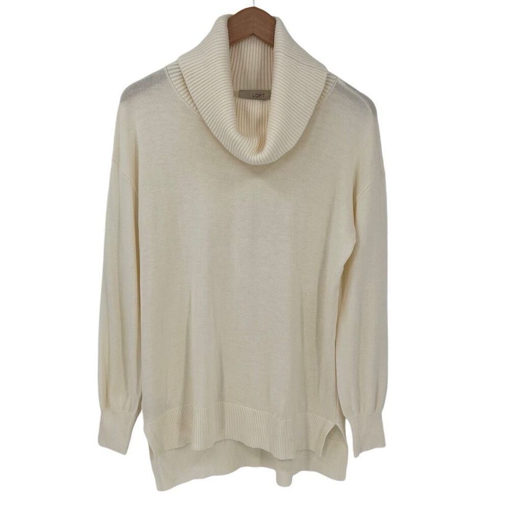 Loft Cowl Neck Tunic Sweater Long Sleeve Soft Women Medium Cream NWT 570585